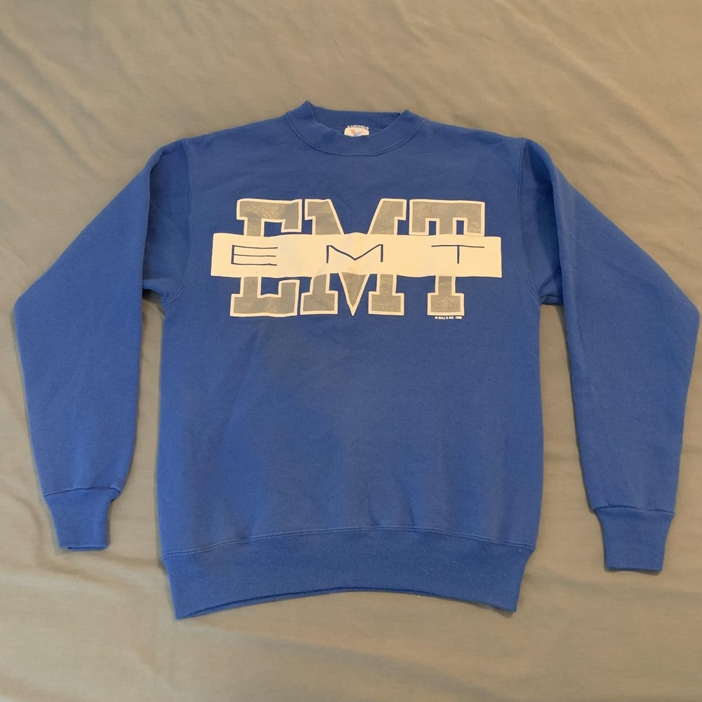 VINTAGE EMT Sweatshirt Mens Small Blue Crewneck Jostens 1989 Made in USA‎ 80s